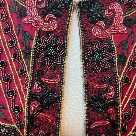 Vintage Niteline by Della Roufogali Red Beaded jacket, SIze Medium - Picture 4 of 14